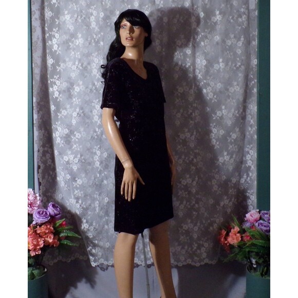 Vintage 90s Velvet Mini Dress Size Large 1990s Retro Whimsigoth Goth Celestial - Picture 4 of 8
